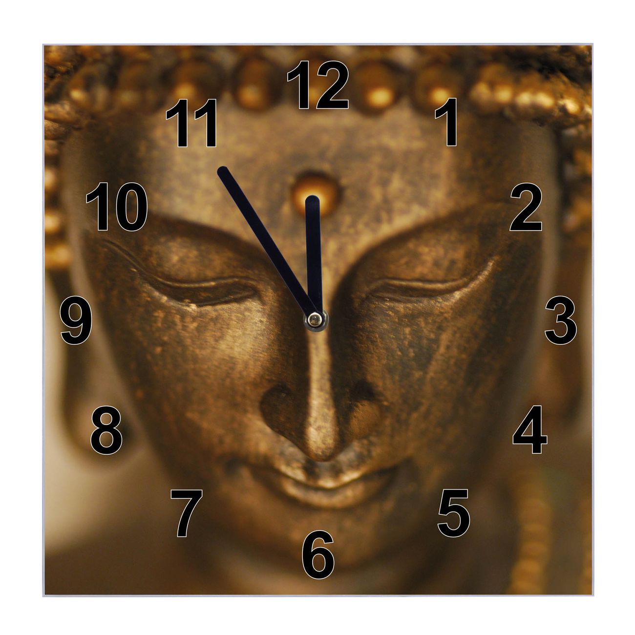 banjado Wanduhr aus echtem Glas mit Motiv Buddha Gold, geräuscharme Wanduhr modern, 30x30cm quadratisch als Wanduhr Küche, Wohnzimmer Uhr, Uhr Flur