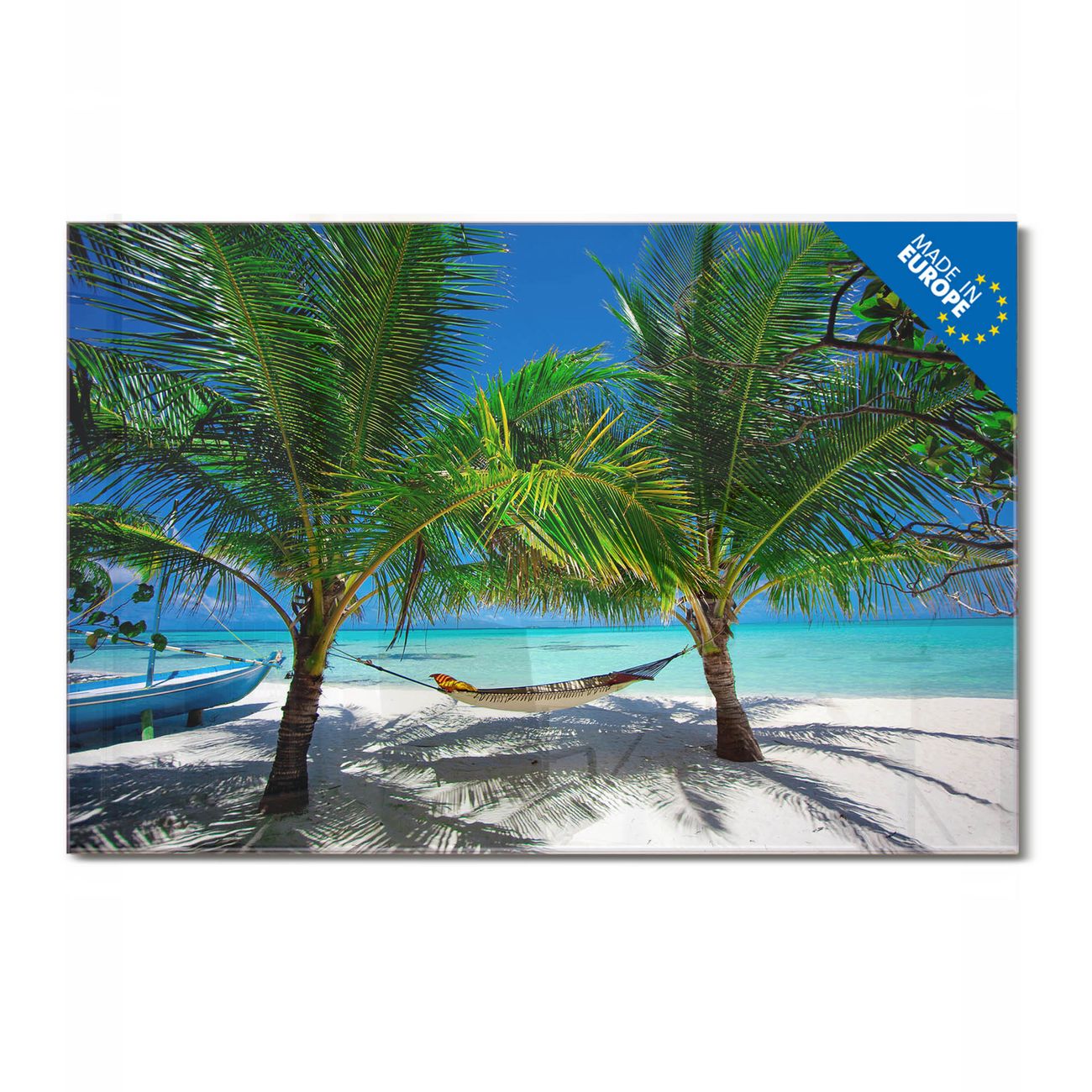 banjado Glas Magnettafel Motiv Strand 60 x 40 cm rahmenlos & hochwertig, Querformat, magnetisch & beschreibbar, 4mm starkes ESG Glas