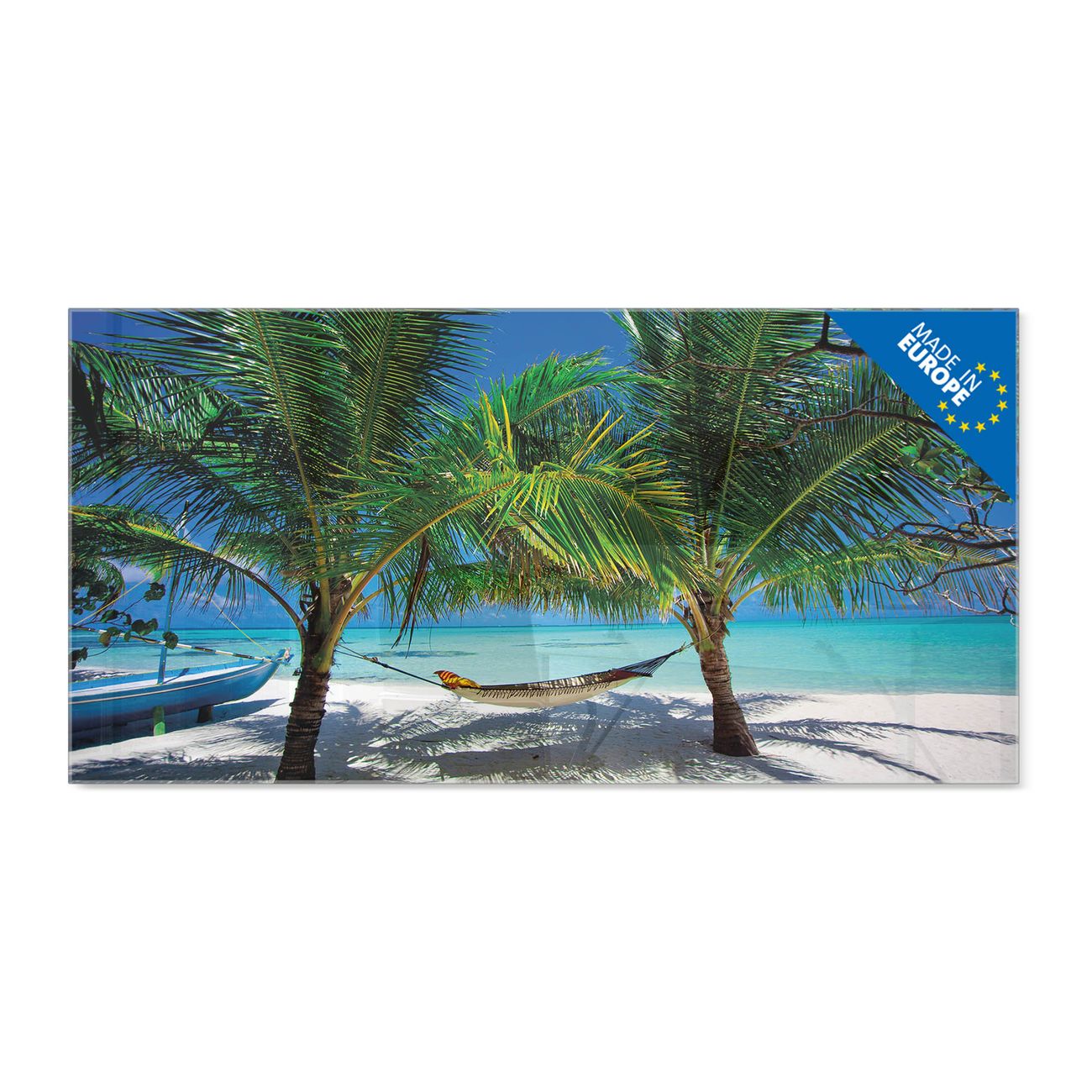 banjado Glas Magnettafel Motiv Strand 120 x 60 cm rahmenlos & hochwertig, Querformat, magnetisch & beschreibbar, 4mm starkes ESG Glas