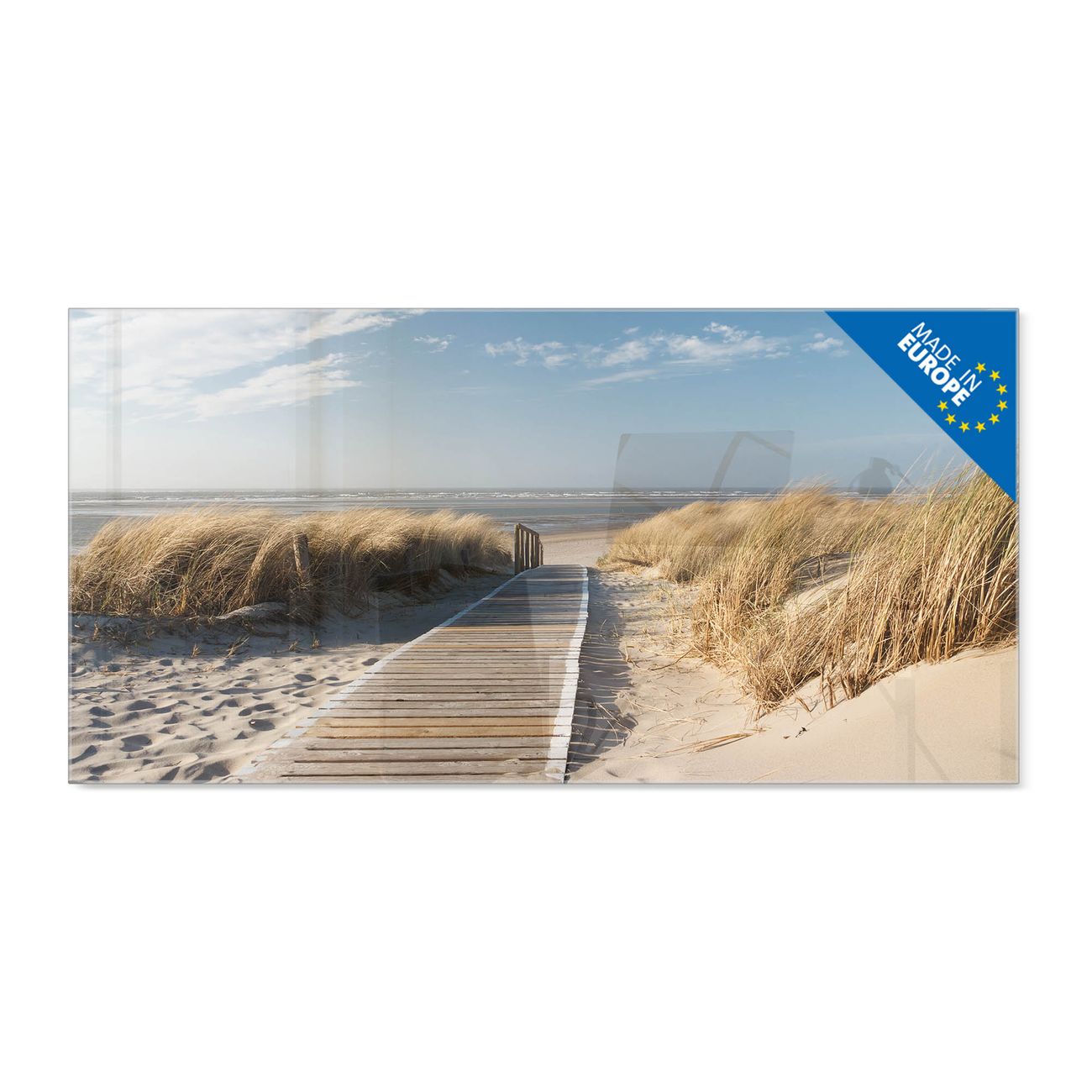 banjado Glas Magnettafel Motiv Dünen 110 x 55 cm rahmenlos & hochwertig, Querformat, magnetisch & beschreibbar, 4mm starkes ESG Glas