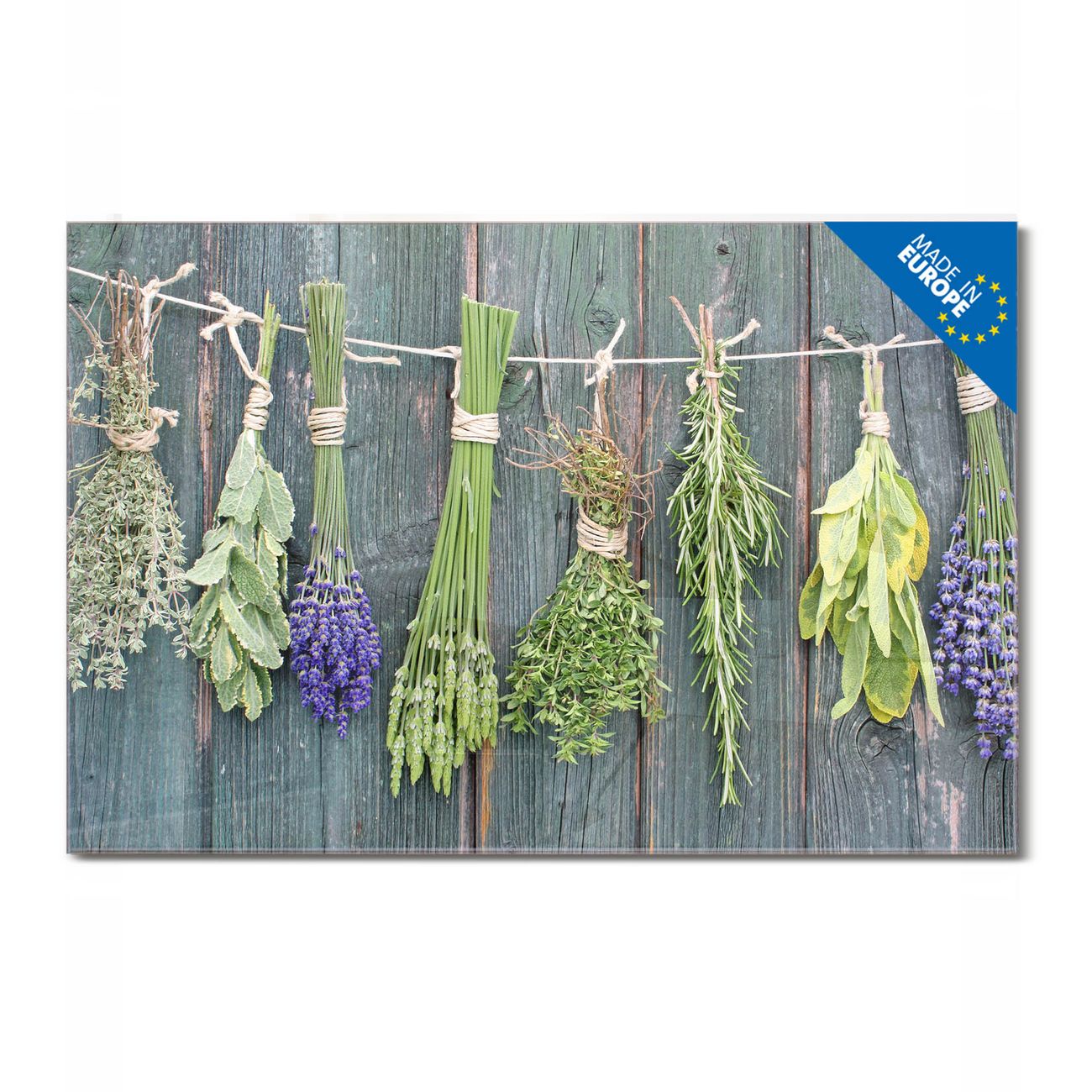banjado Glas Magnettafel Motiv Acht Kräuter 75 x 50 cm rahmenlos & hochwertig, Querformat, magnetisch & beschreibbar, 4mm starkes ESG Glas