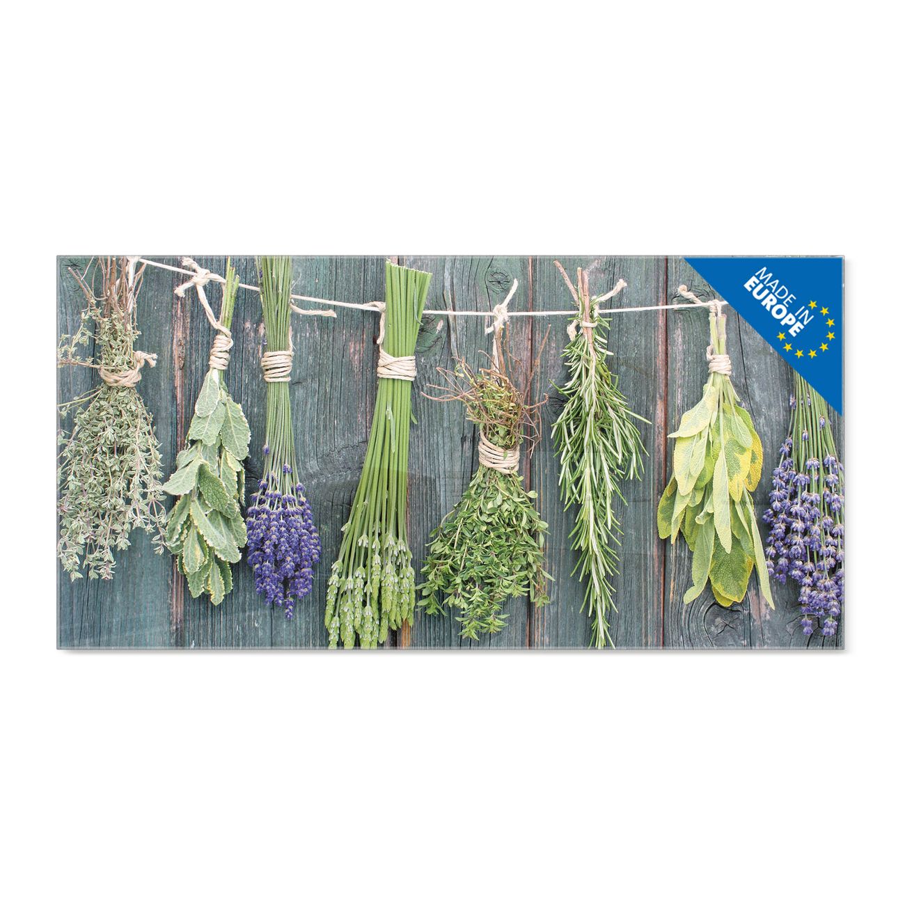banjado Glas Magnettafel Motiv Acht Kräuter 100 x 50 cm rahmenlos & hochwertig, Querformat, magnetisch & beschreibbar, 4mm starkes ESG Glas