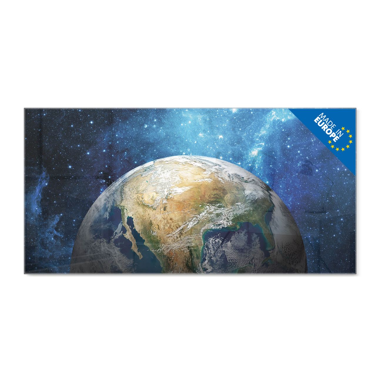 banjado Glas Magnettafel Motiv Erdkugel 110 x 55 cm rahmenlos & hochwertig, Querformat, magnetisch & beschreibbar, 4mm starkes ESG Glas