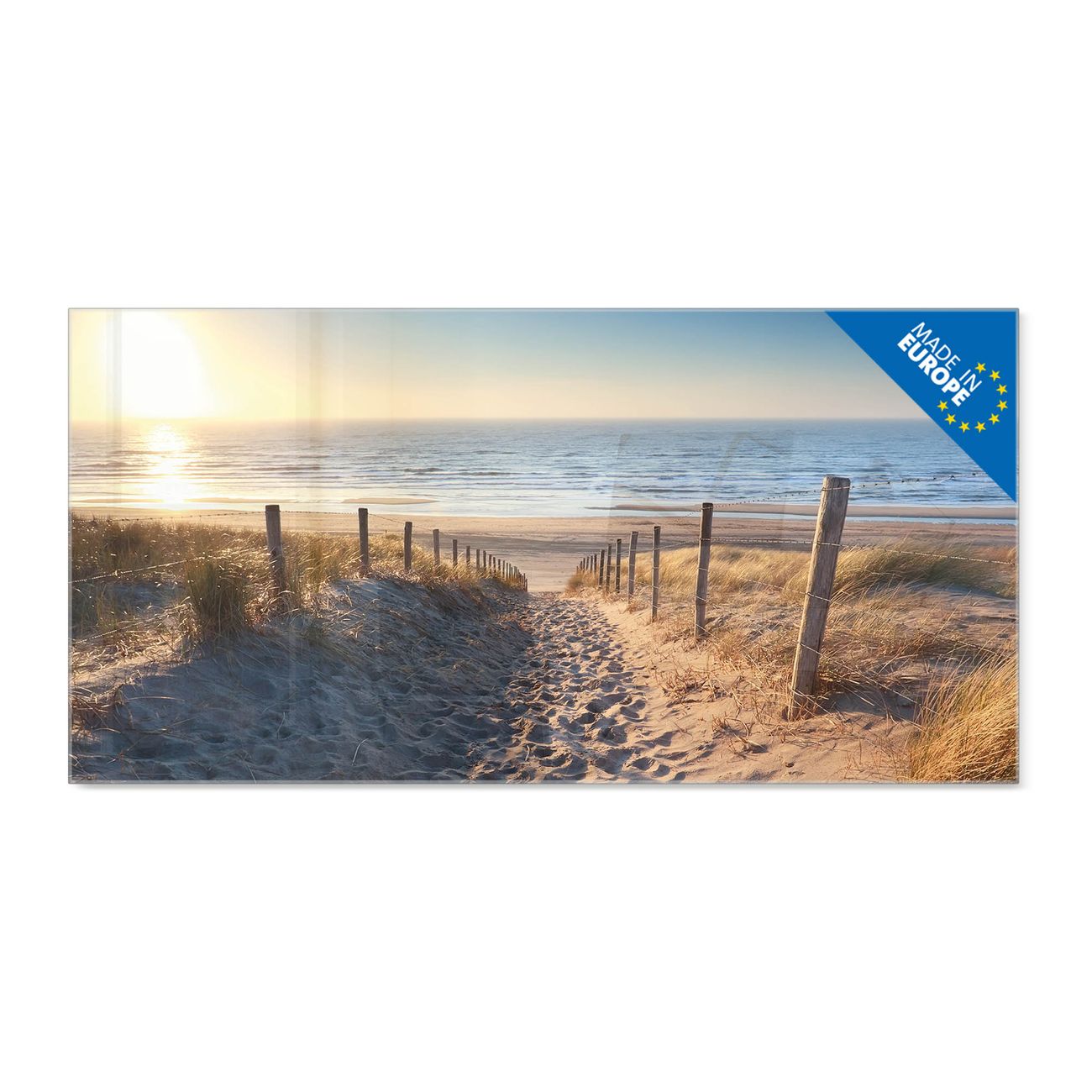 banjado Glas Magnettafel Motiv Nordseestrand 120 x 60 cm rahmenlos & hochwertig, Querformat, magnetisch & beschreibbar, 4mm starkes ESG Glas