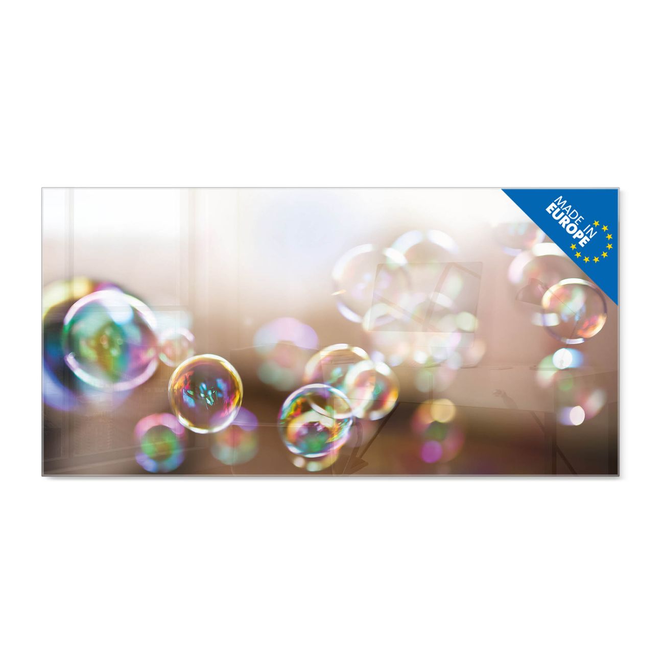 banjado Glas Magnettafel Motiv Seifenblasen 100 x 50 cm rahmenlos & hochwertig, Querformat, magnetisch & beschreibbar, 4mm starkes ESG Glas