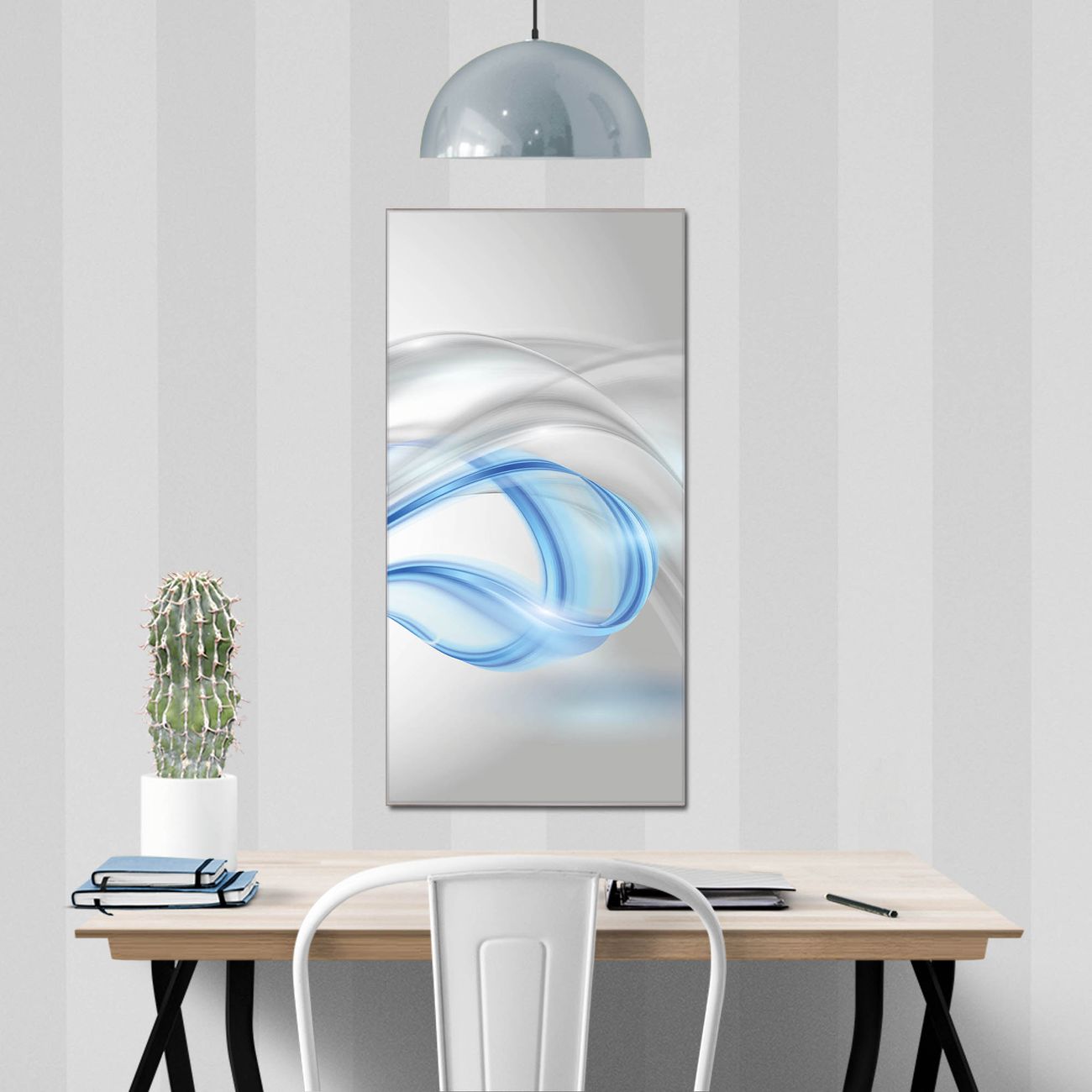 banjado Glas Magnettafel Blauer Schleier 50 x 100 cm rahmenlos & hochwertig, Hochformat, magnetisch & beschreibbar, 4mm starkes ESG Glas