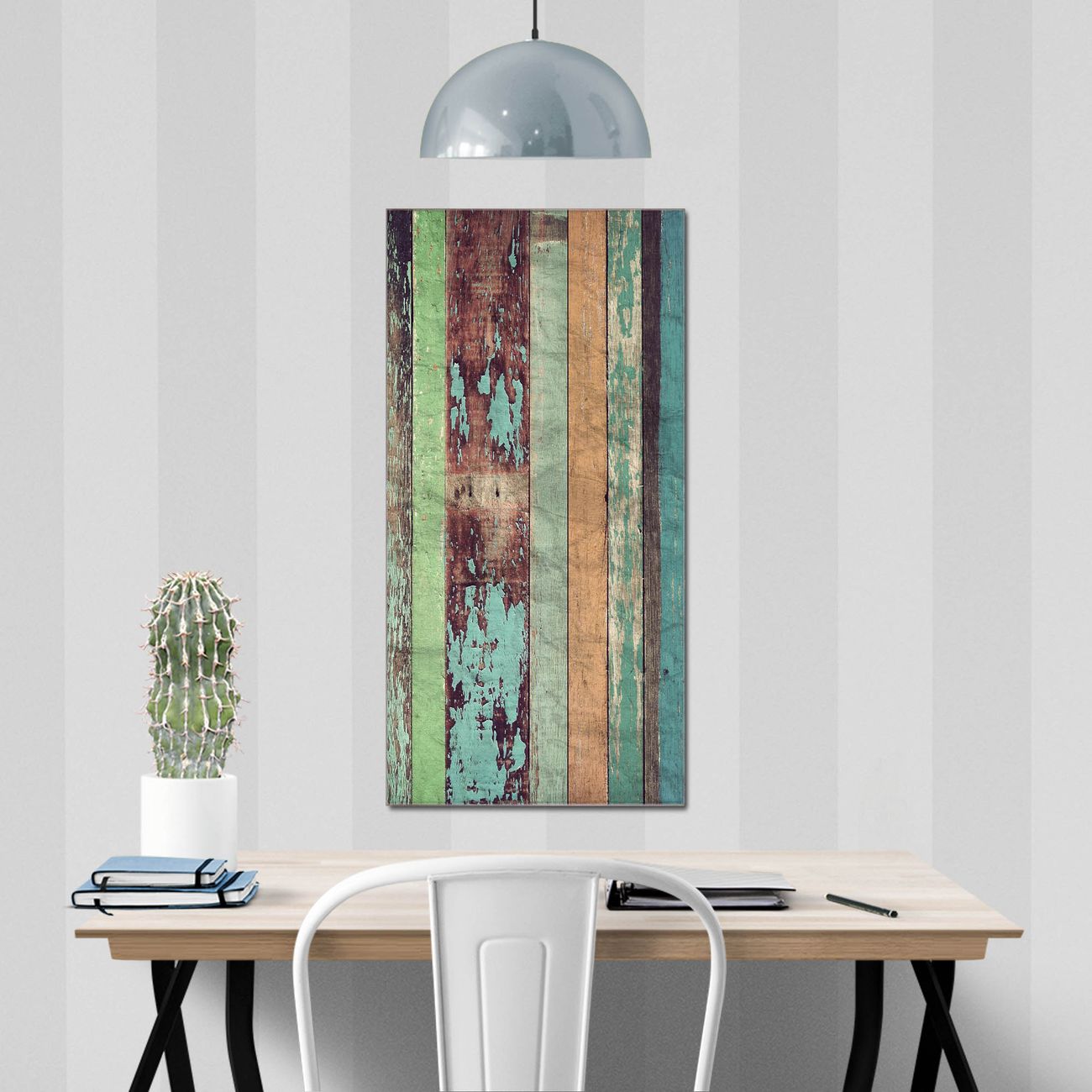 banjado Glas Magnettafel Bunte Bretterwand 55 x 110 cm rahmenlos & hochwertig, Hochformat, magnetisch & beschreibbar, 4mm starkes ESG Glas