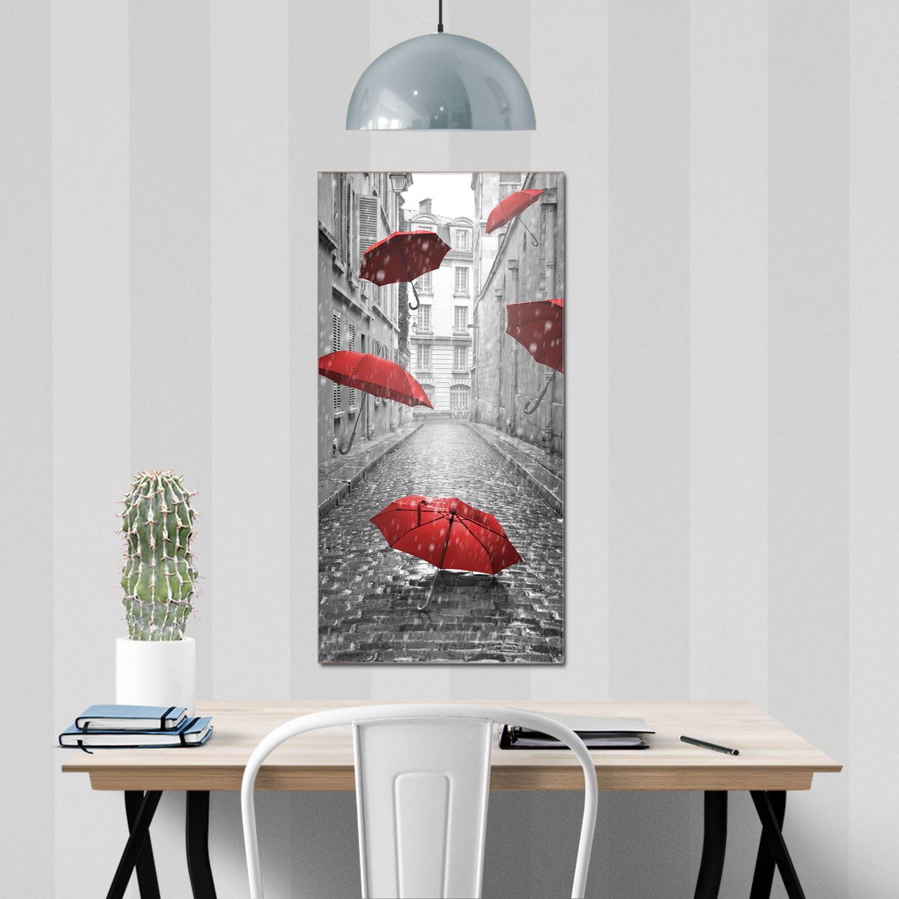 banjado Glas Magnettafel Rote Schirme 50 x 100 cm rahmenlos & hochwertig, Hochformat, magnetisch & beschreibbar, 4mm starkes ESG Glas