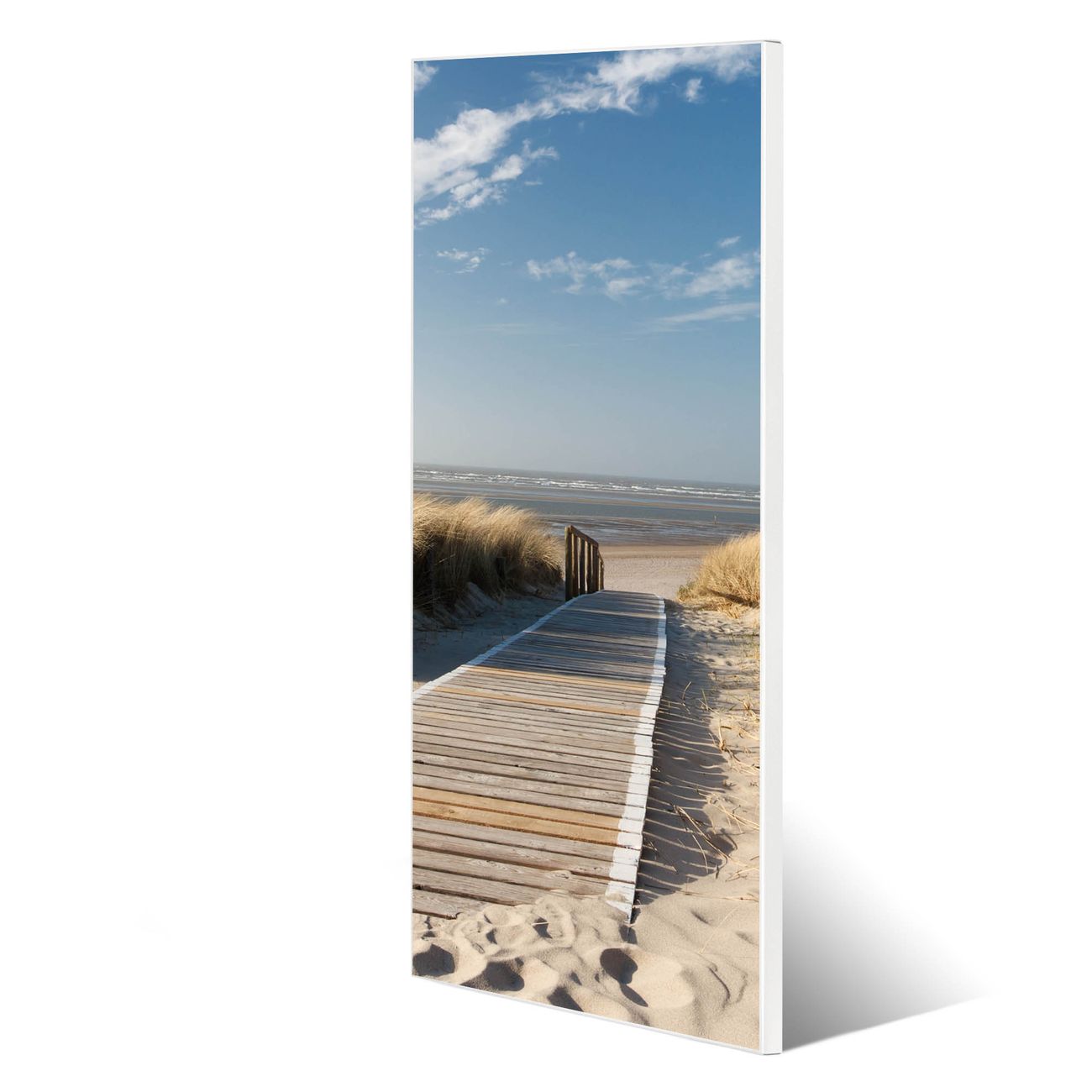 banjado Metall Magnetwand 30x75cm weiß pulverbeschichtet, Magnettafel mit Motiv Dünen, rahmenlose & hochwertige Aufhängung, Wandbild Organizer