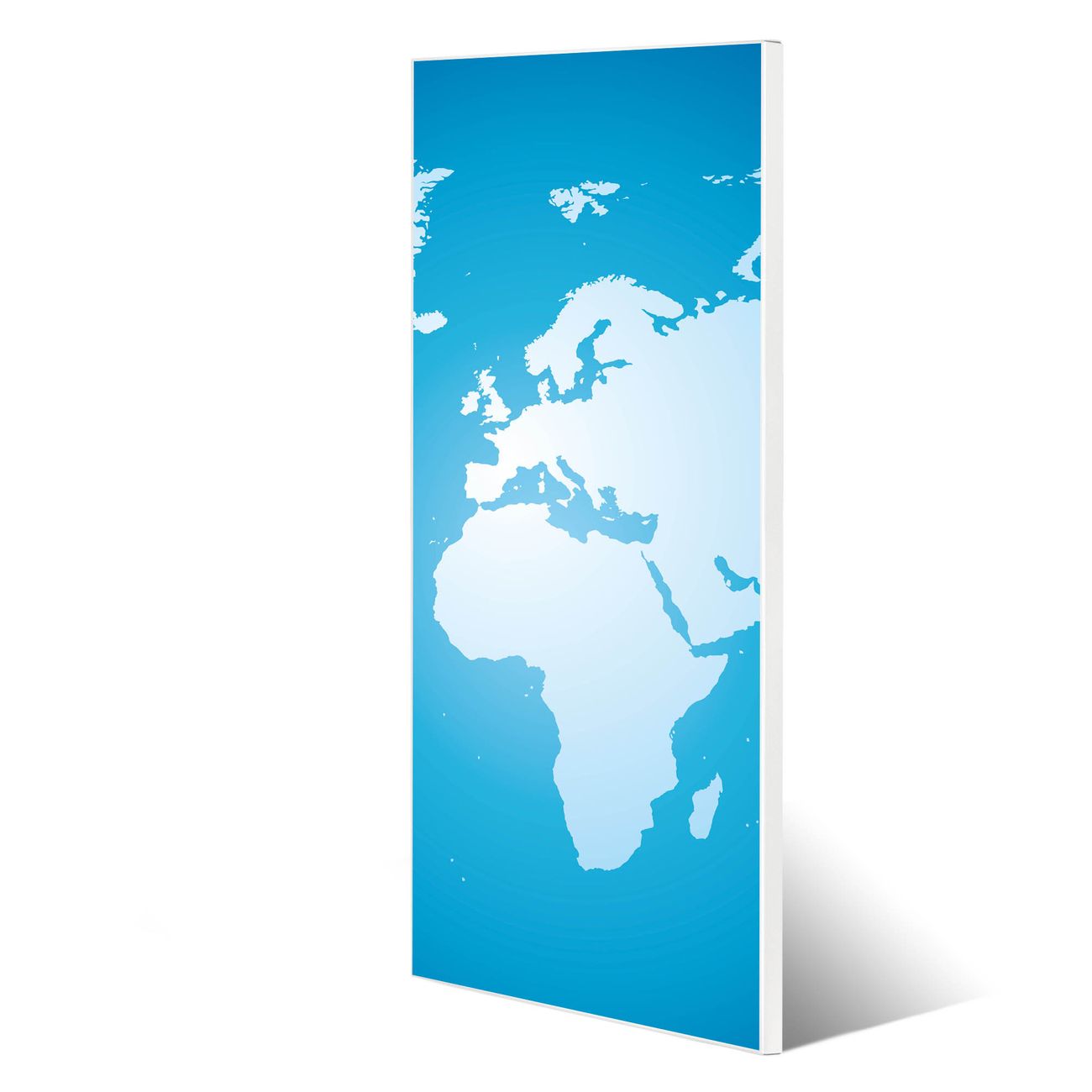 banjado Metall Magnetwand 30x75cm weiß pulverbeschichtet, Magnettafel mit Motiv Weltkarte, rahmenlose & hochwertige Aufhängung, Wandbild Organizer