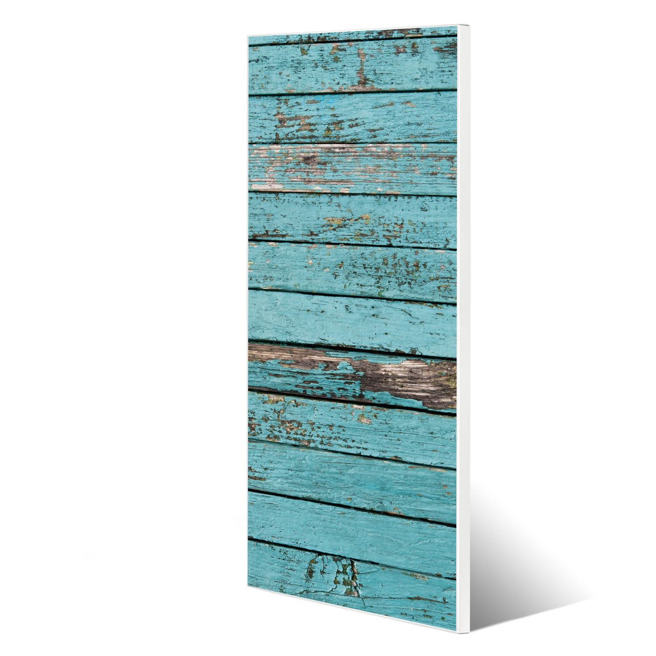 banjado Metall Magnetwand 30x75cm weiß pulverbeschichtet, Magnettafel mit Motiv Blaue Holzlatten, rahmenlose & hochwertige Aufhängung, Wandbild Organizer