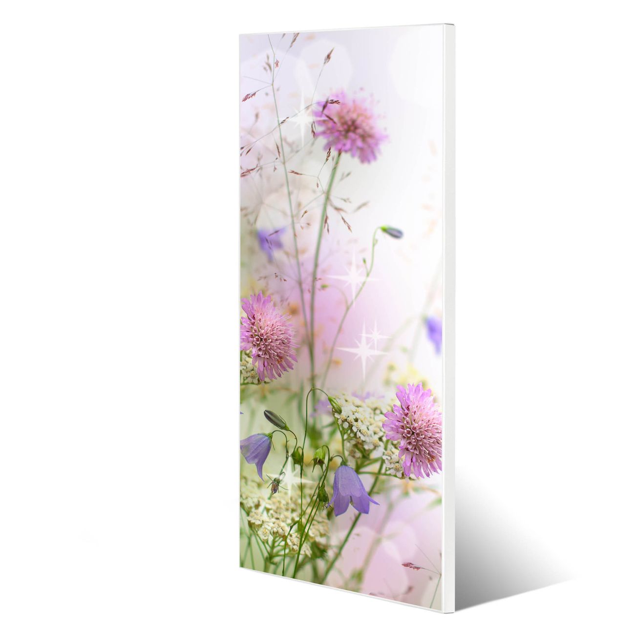 banjado Metall Magnetwand 30x75cm weiß pulverbeschichtet, Magnettafel mit Motiv Glitzernde Wiese, rahmenlose & hochwertige Aufhängung, Wandbild Organizer