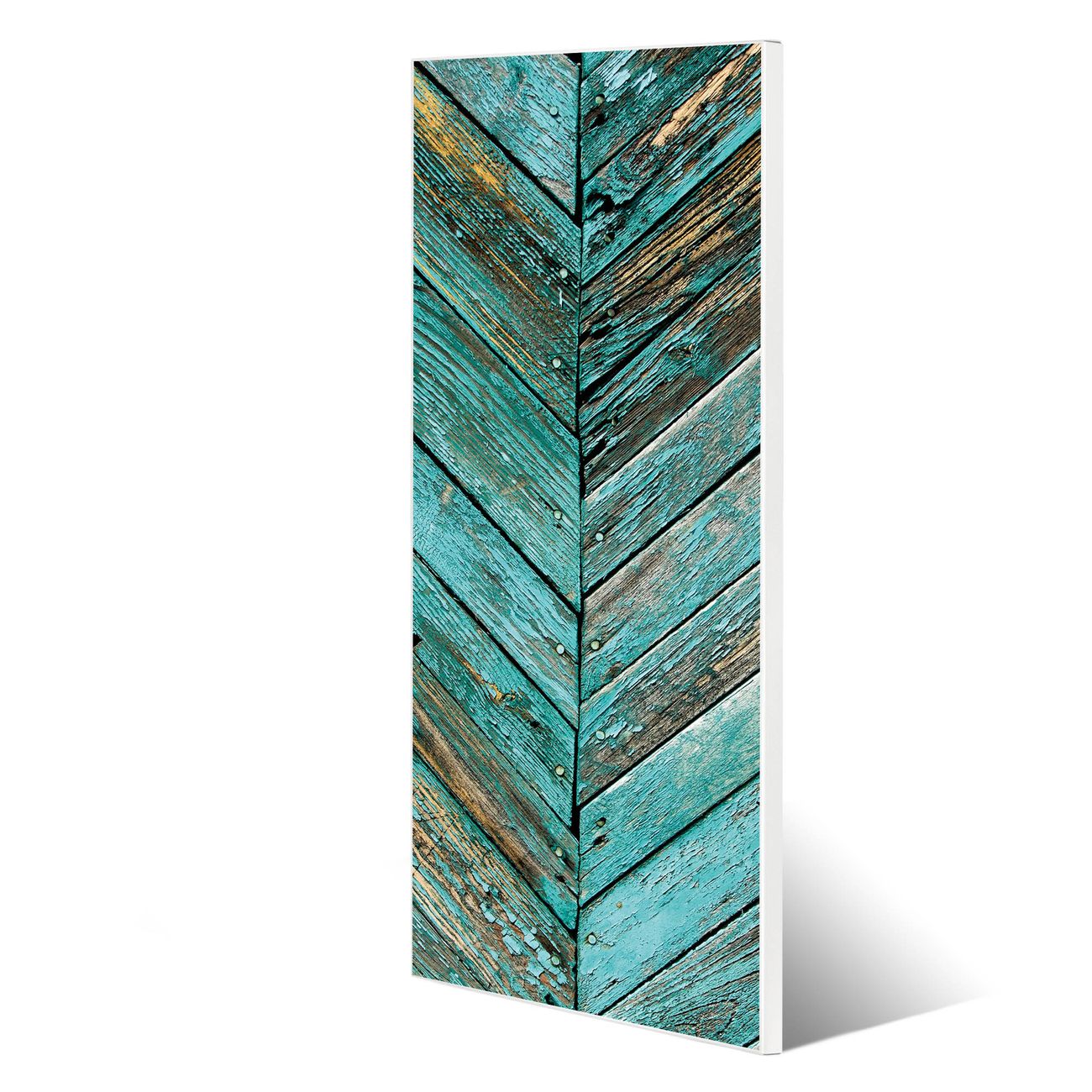 banjado Metall Magnetwand 30x75cm weiß pulverbeschichtet, Magnettafel mit Motiv Altes Holz Blau, rahmenlose & hochwertige Aufhängung, Wandbild Organizer