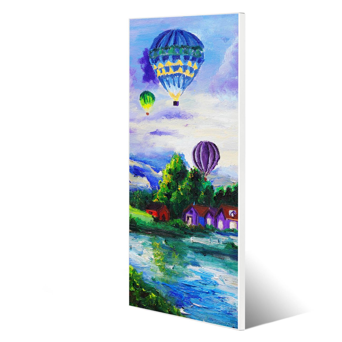 banjado Metall Magnetwand 30x75cm weiß pulverbeschichtet, Magnettafel mit Motiv Ballons In Lila Wolken, rahmenlose & hochwertige Aufhängung, Wandbild Organizer