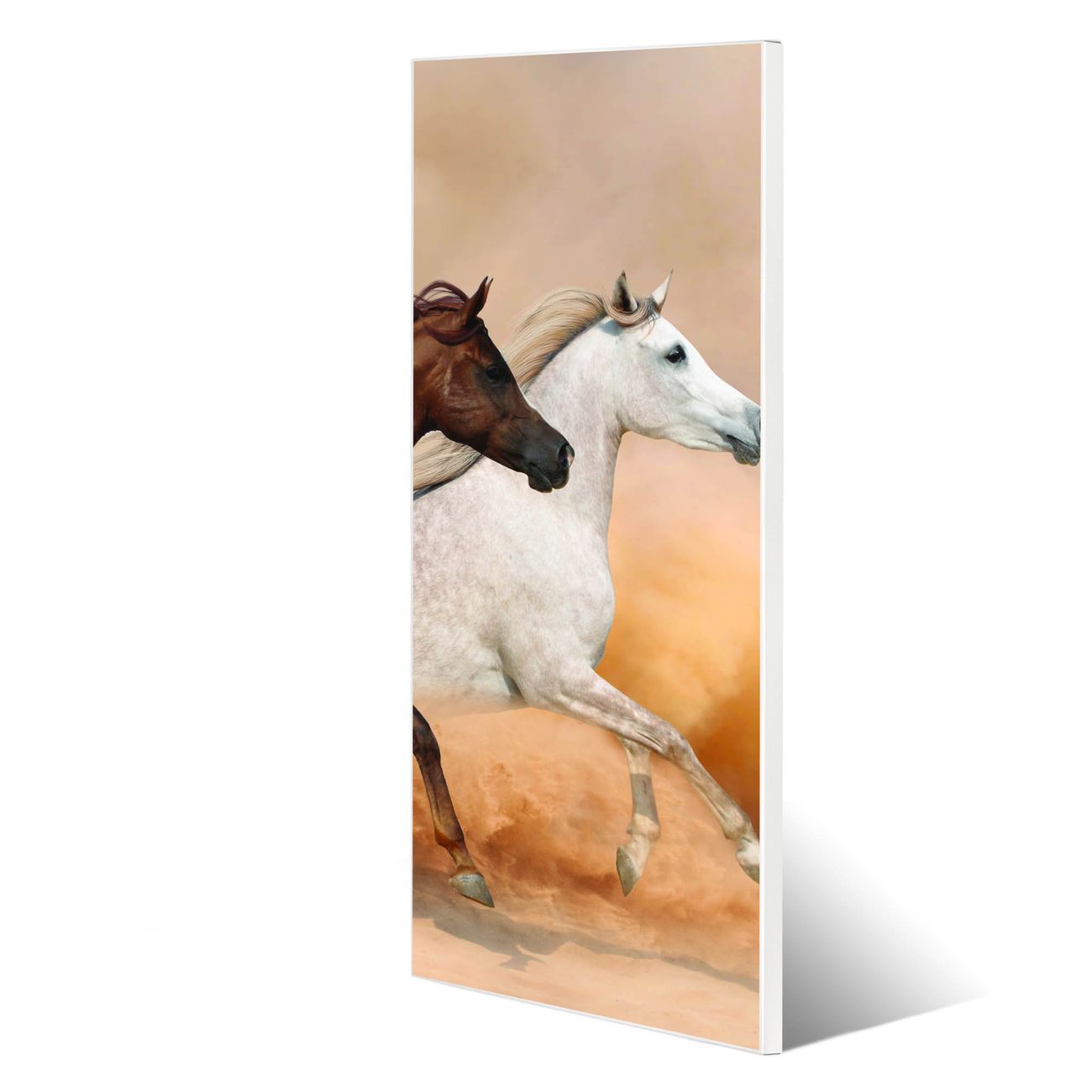 banjado Metall Magnetwand 30x75cm weiß pulverbeschichtet, Magnettafel mit Motiv Wilde Pferde, rahmenlose & hochwertige Aufhängung, Wandbild Organizer