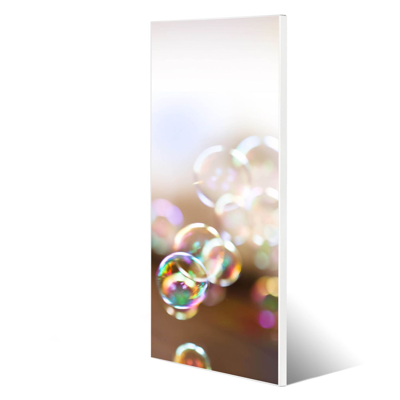 banjado Metall Magnetwand 30x75cm weiß pulverbeschichtet, Magnettafel mit Motiv Seifenblasen, rahmenlose & hochwertige Aufhängung, Wandbild Organizer