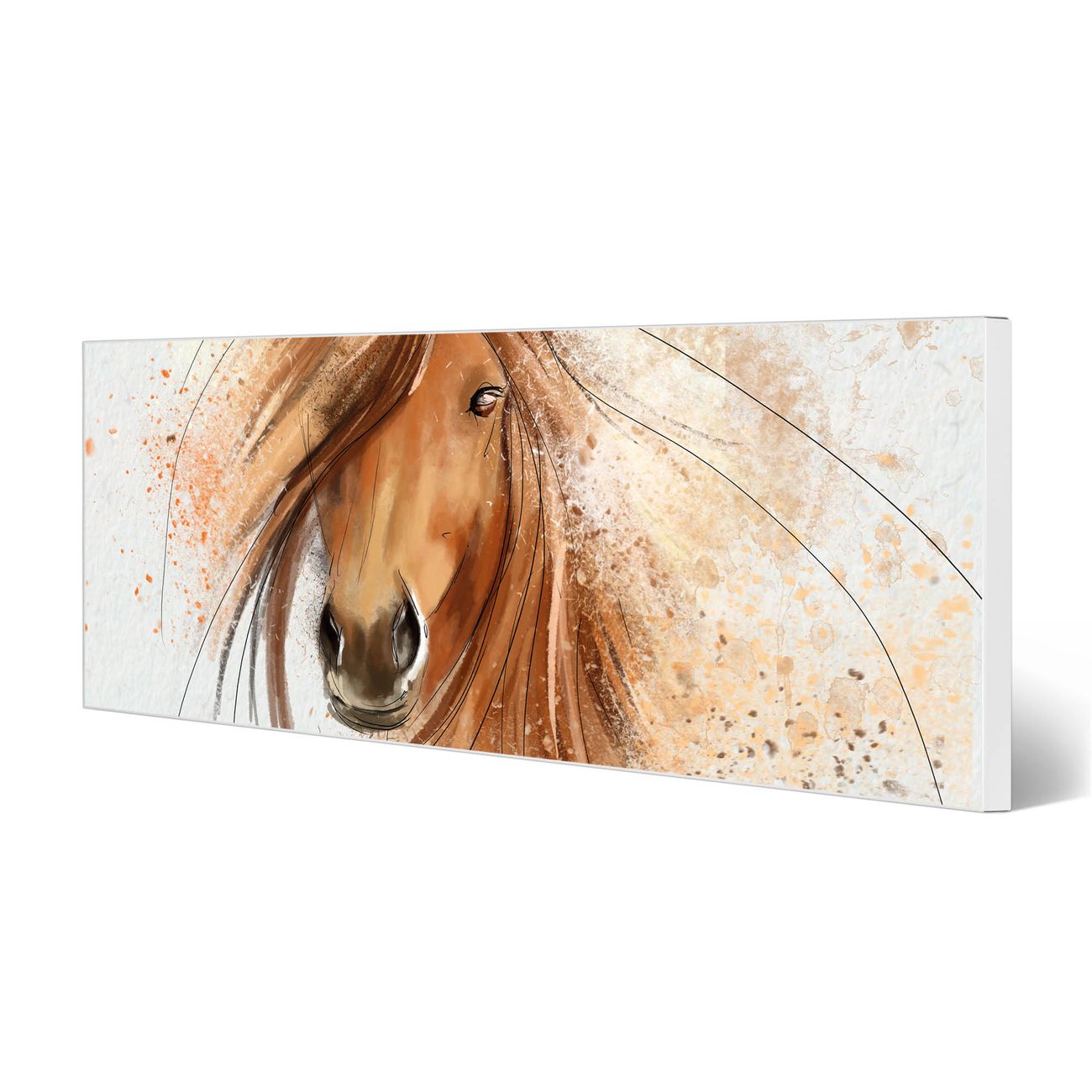 banjado Magnetwand weiß 75x30cm Wandtafel Memoboard mit Motiv Magic Horse, Pinwand pulverbeschichtet, magnetischer Organizer hochwertige Aufhängung
