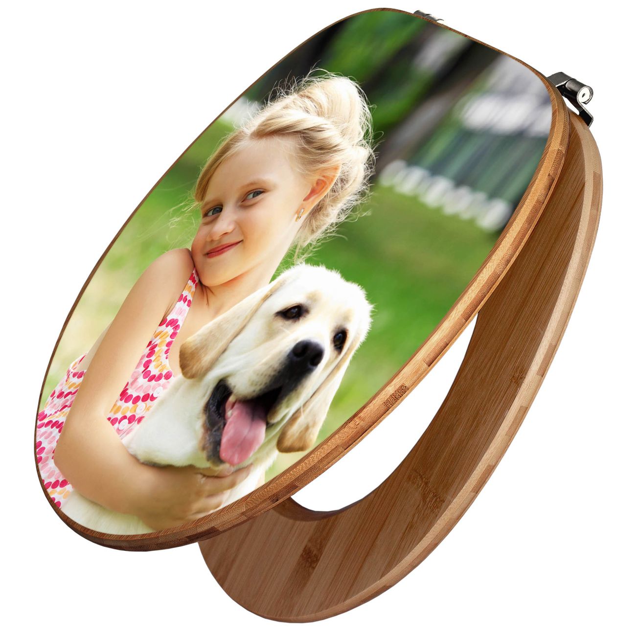 banjado WC Sitz aus Bambus Holz, Design Toilettendeckel, Toilettensitz mit Motiv Eigenes Bild, hochwertiger Klodeckel mit Universal Scharnieren