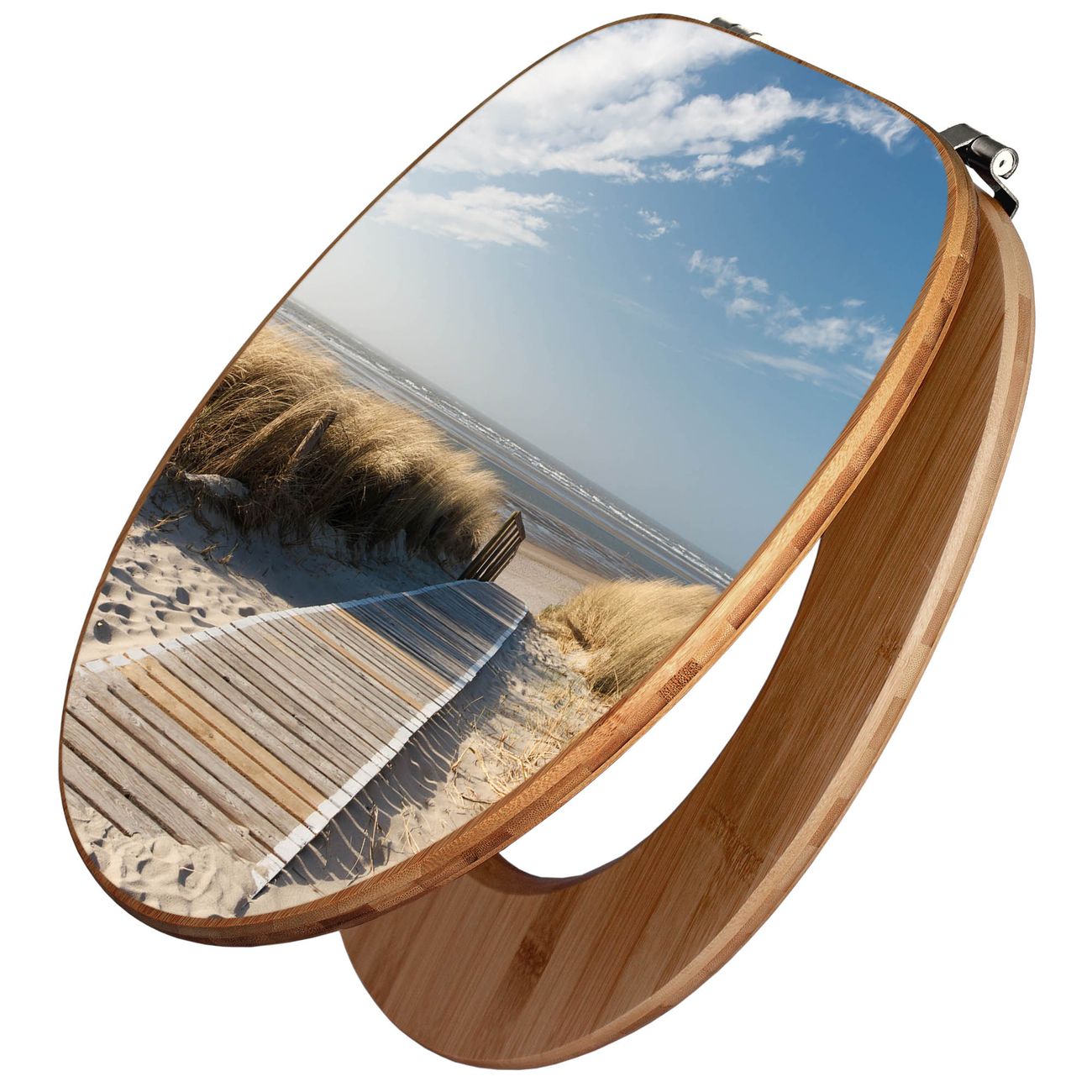 banjado WC Sitz aus Bambus Holz, Design Toilettendeckel, Toilettensitz mit Motiv Dünen, hochwertiger Klodeckel für alle gängigen Toiletten