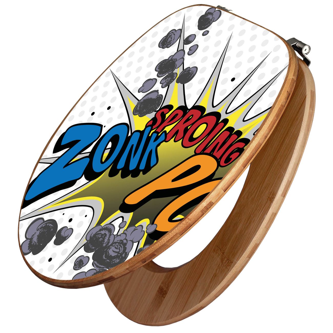 banjado WC Sitz aus Bambus Holz, Design Toilettendeckel, Toilettensitz mit Motiv Comic, hochwertiger Klodeckel mit Universal Scharnieren