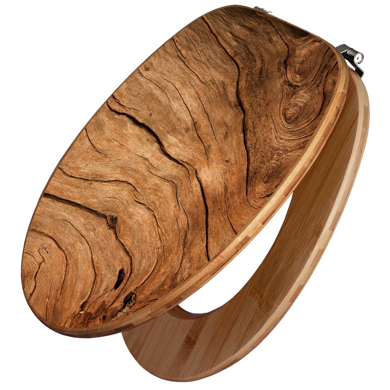 banjado WC Sitz aus Bambus Holz, Design Toilettendeckel, Toilettensitz mit Motiv Holzmaserung, hochwertiger Klodeckel für alle gängigen Toiletten