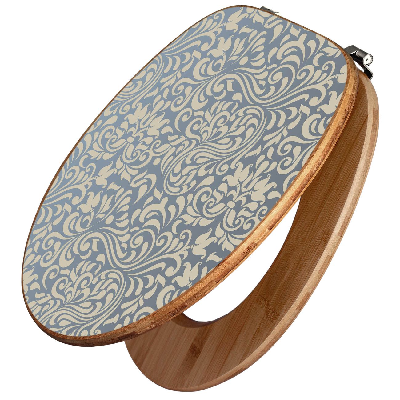 banjado WC Sitz aus Bambus Holz, Design Toilettendeckel, Toilettensitz mit Motiv Ornament blau, hochwertiger Klodeckel für alle gängigen Toiletten