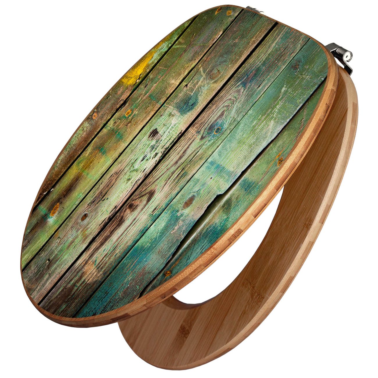 banjado WC Sitz aus Bambus Holz, Design Toilettendeckel, Toilettensitz mit Motiv Grünes Holz, hochwertiger Klodeckel für alle gängigen Toiletten