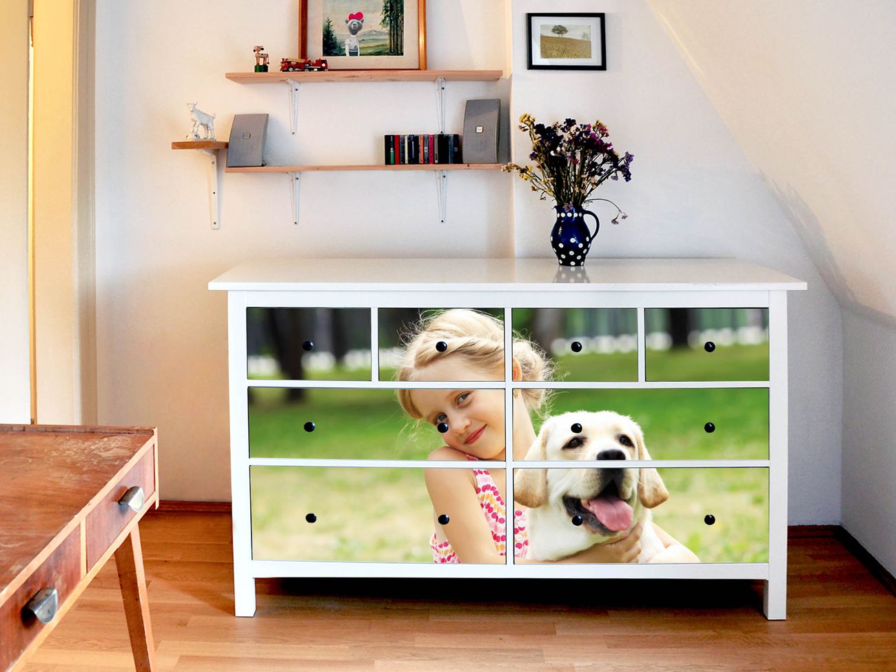 banjado Möbelsticker für IKEA HEMNES mit Motiv Eigenes Bild selbstklebend Kommode 8 Schubladen Möbel-Tattoo Sticker Klebefolie Schrankfolien Dekorfolie