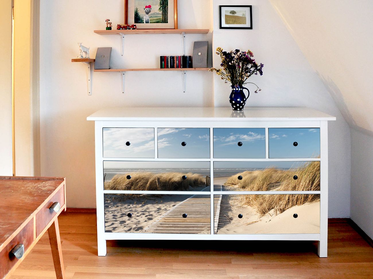banjado Möbelsticker für IKEA HEMNES mit Motiv Dünen selbstklebend Kommode 8 Schubladen Möbel-Tattoo Sticker Klebefolie Schrankfolien Dekorfolie