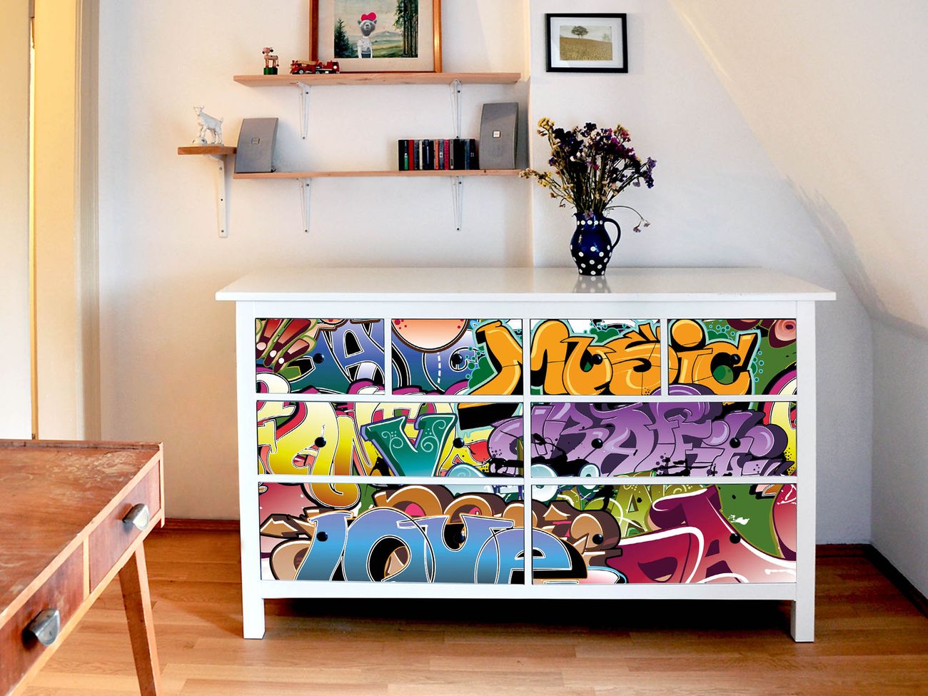 banjado Möbelsticker für IKEA HEMNES mit Motiv Graffiti selbstklebend Kommode 8 Schubladen Möbel-Tattoo Sticker Klebefolie Schrankfolien Dekorfolie
