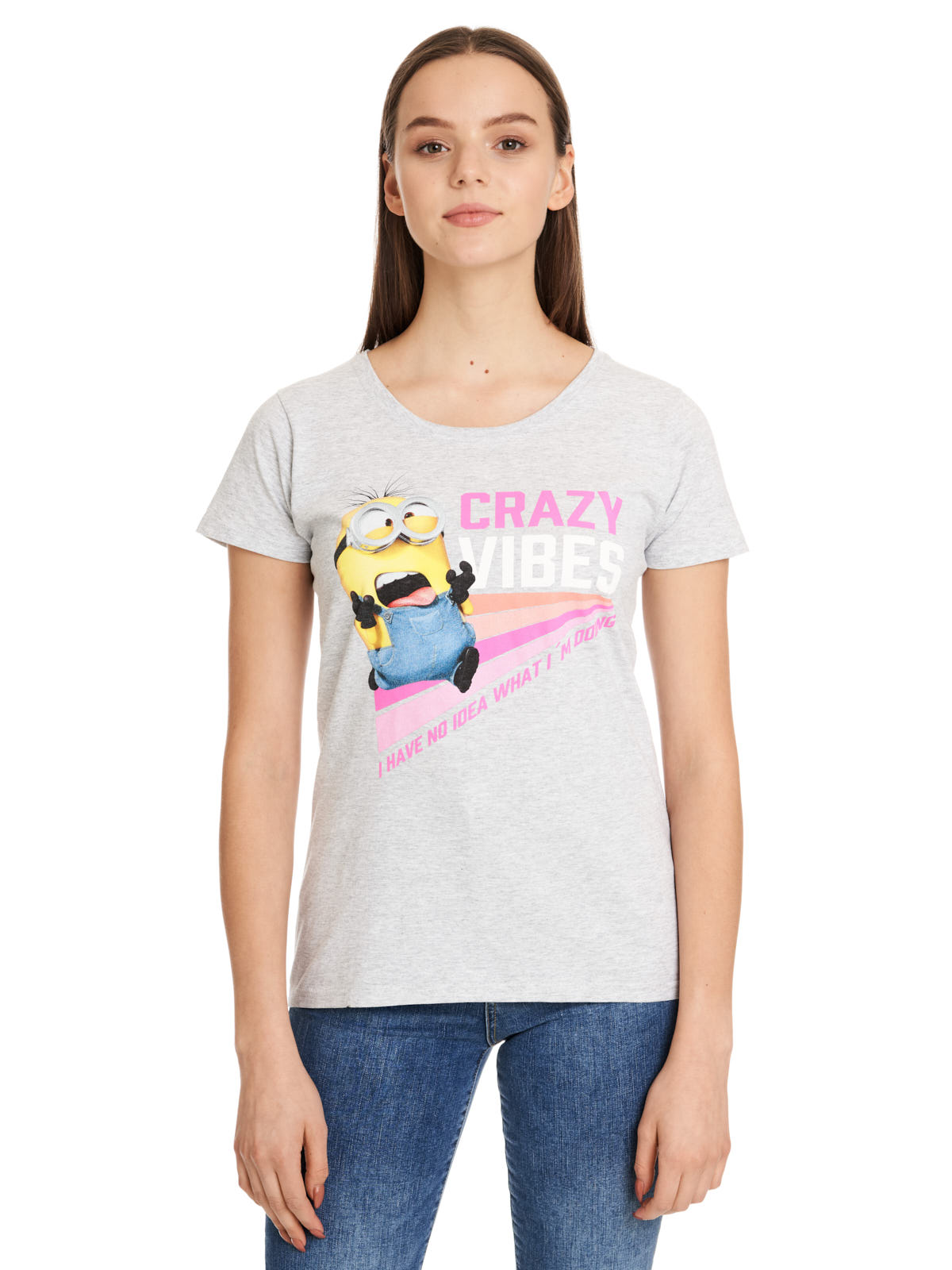 Minions No Idea Damen T-Shirt grau meliert