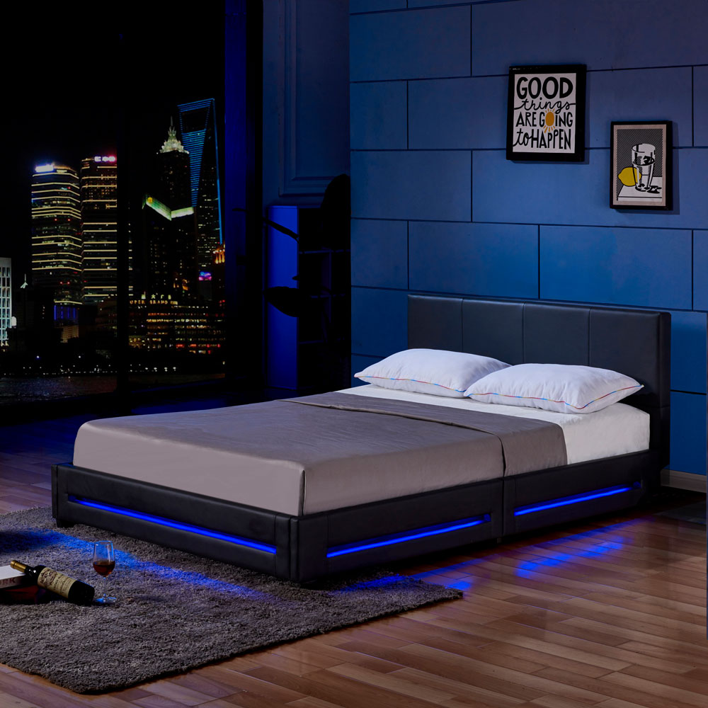 Home Deluxe LED Bett ASTEROID - 140 x 200 cm Schwarz
