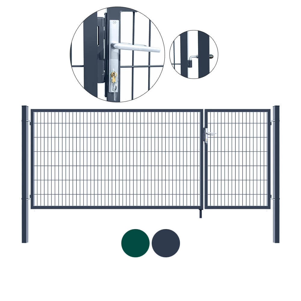 Home Deluxe Doppelflügel Gartentor ADITUS - Farbe: Anthrazit, Maße: 100 x 350 cm - inkl. Griff, Schloss, Schlüsseln und Bodenverriegelung I Gartenpforte Einfahrtstor Hoftür