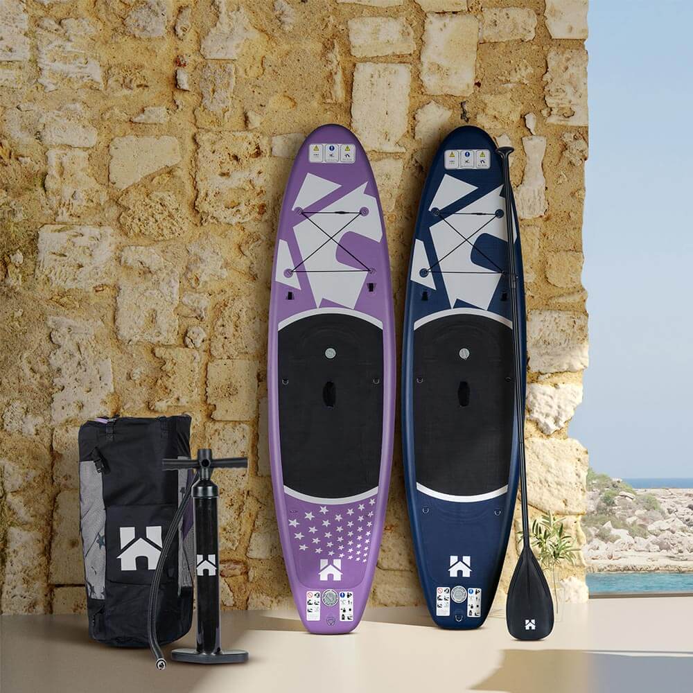 Home Deluxe !!! SONDERAKTION !!! Stand Up Paddle Board MOANA - Farbe: Blau, Länge: 305 cm, Breite 81 cm - inkl. Paddel, Reparatur Kit, Transporttasche, Luftpumpe und Sitzbänken | SUP Surfboard Paddle