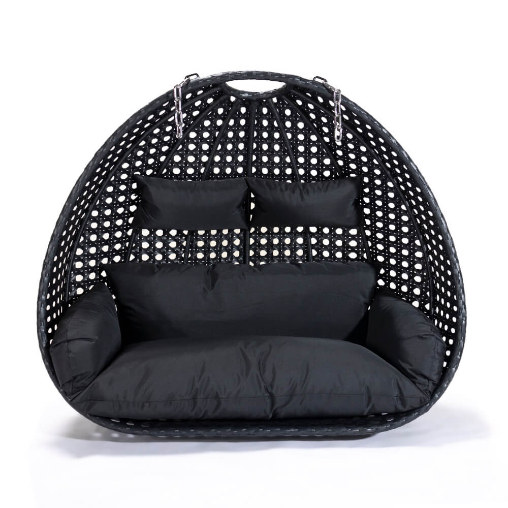Home Deluxe Polyrattan Hängesessel TWIN - Schwarz nur Korb und Kissen
