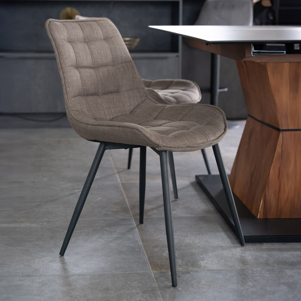 Home Deluxe Polsterstuhl Esszimmer 2er Set IKALO – Webstoff Grau / Braun