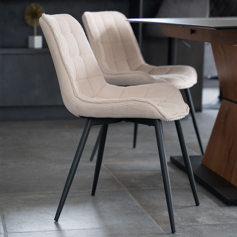 Home Deluxe Polsterstuhl Esszimmer 2er Set IKALO – Cord Creme