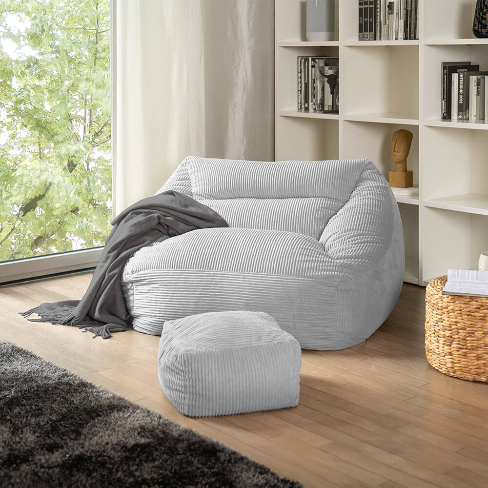Home Deluxe Sitzsack mit Hocker COZY – Hellgrau