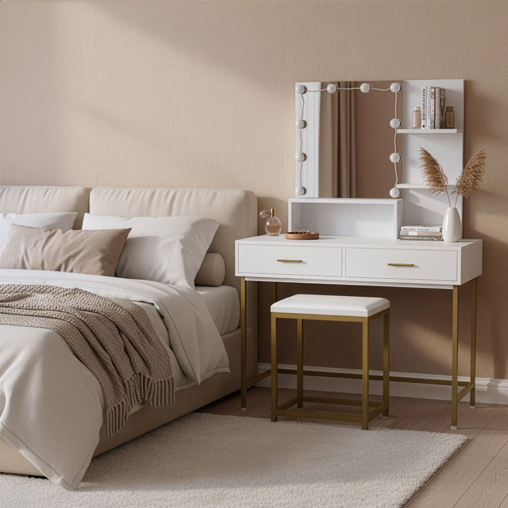 Home Deluxe Schminktisch KASIA – Weiß/Gold