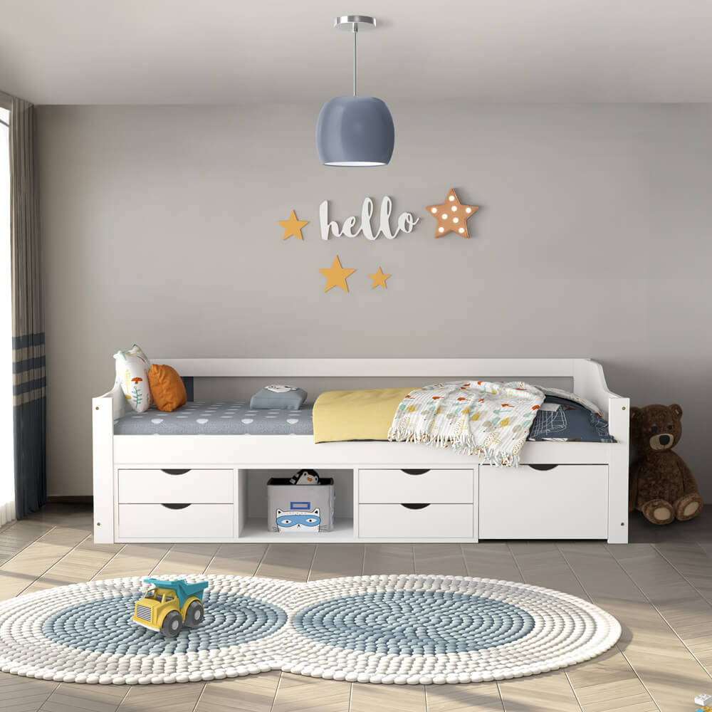 Home Deluxe Kinderbett COSMOS mit Schubladen - 90 x 200 cm - Farbe:Weiß, ohne Matratze