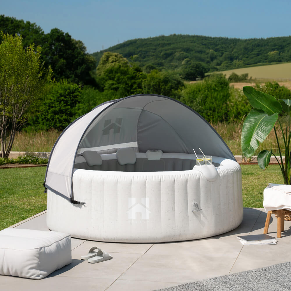 Home Deluxe Outdoor Whirlpool SPLASH inkl. Kissen, Getränkehalter und Sonnendach - Farbe: Beton