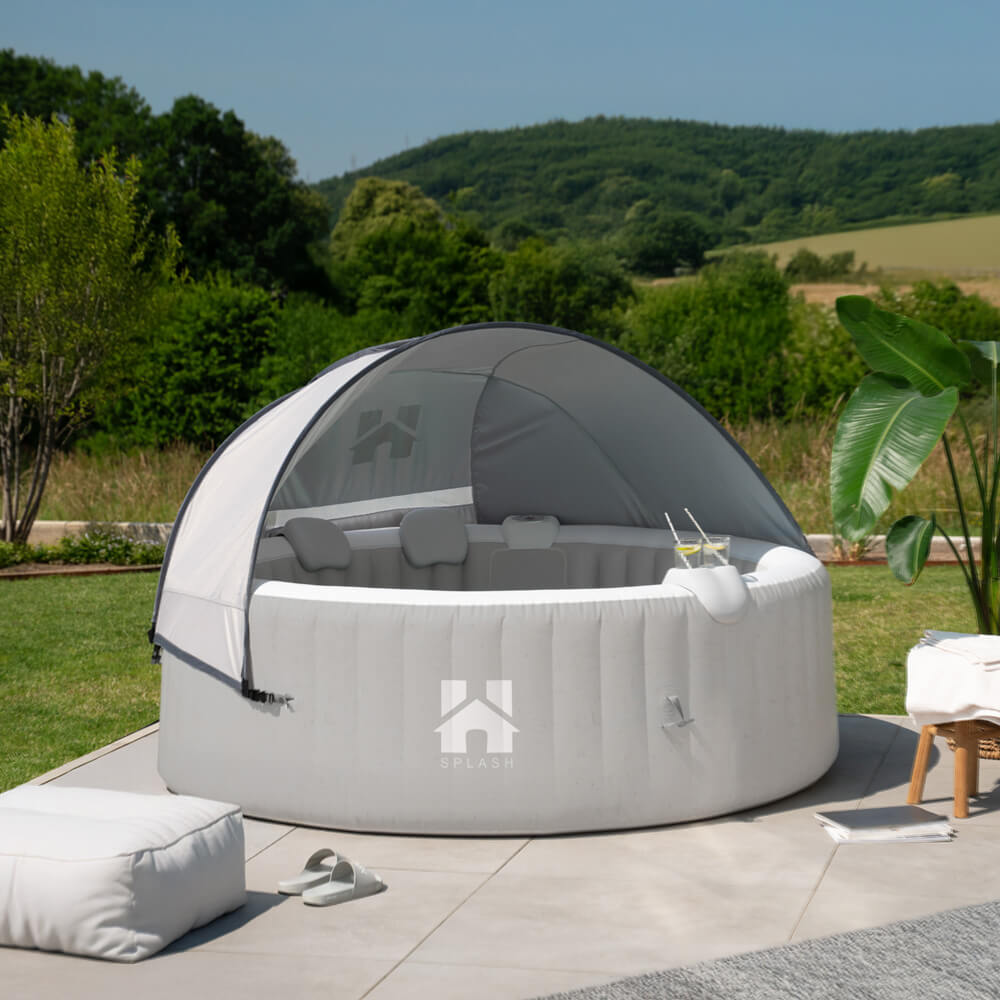 Home Deluxe Outdoor Whirlpool SPLASH inkl. Kissen, Getränkehalter und Sonnendach - Farbe: Grau