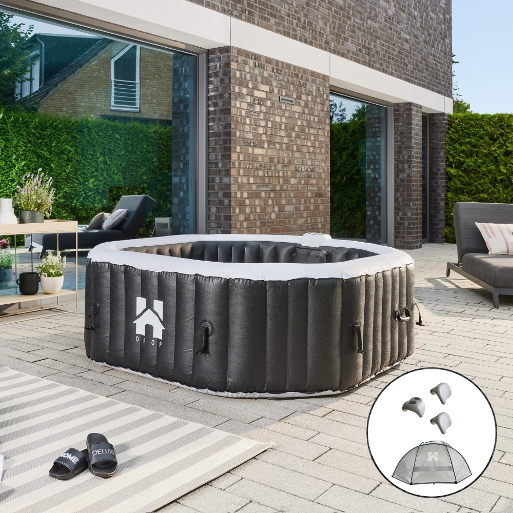 Home Deluxe Outdoor Whirlpool DROP inkl. Kissen, Getränkehalter und Sonnendach