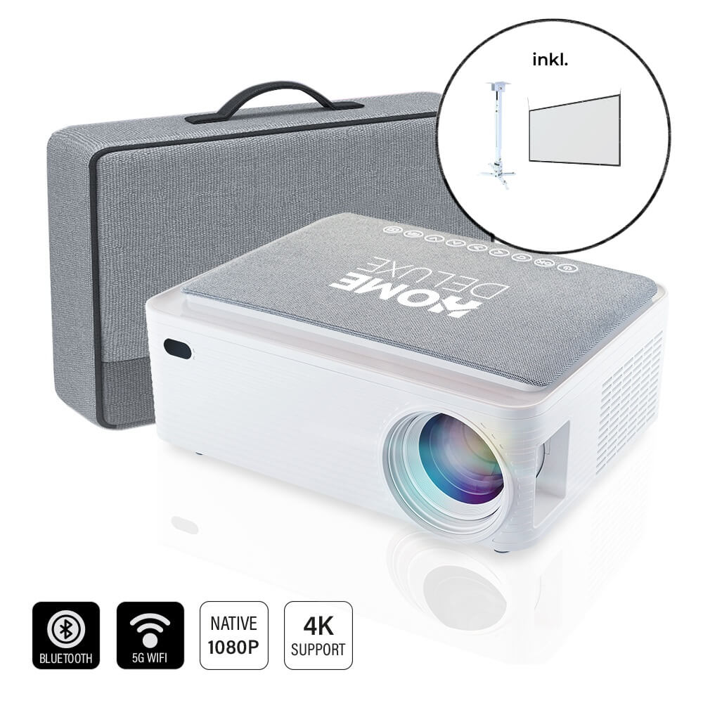 Home Deluxe Beamer LINO inkl. Leinwand & Beamerhalterung