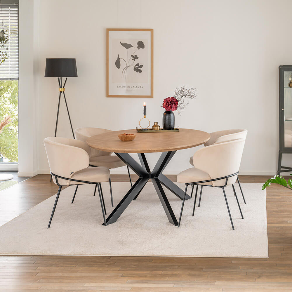 Home Deluxe Essgruppe Oval AVENTIS inkl. Sternfuß - 200 x 120 cm Fishbone Oak