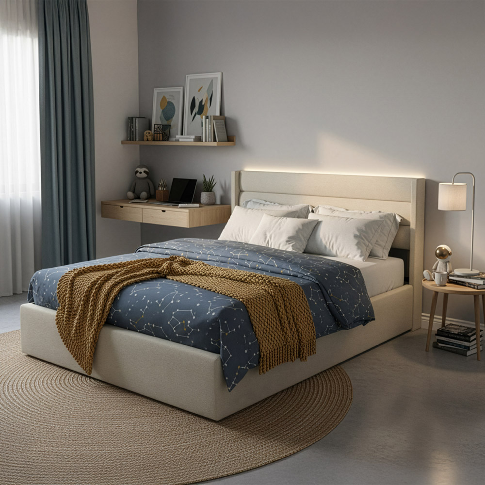 LED Bett SORINA inkl. Matratze Beige - 140 x 200 cm