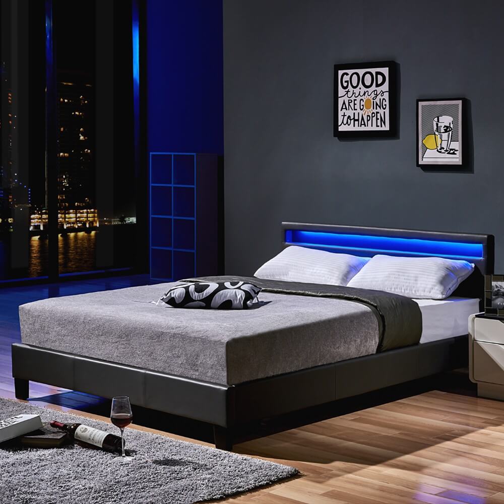 Home Deluxe LED Bett ASTRO - 140 x 200 cm Dunkelgrau