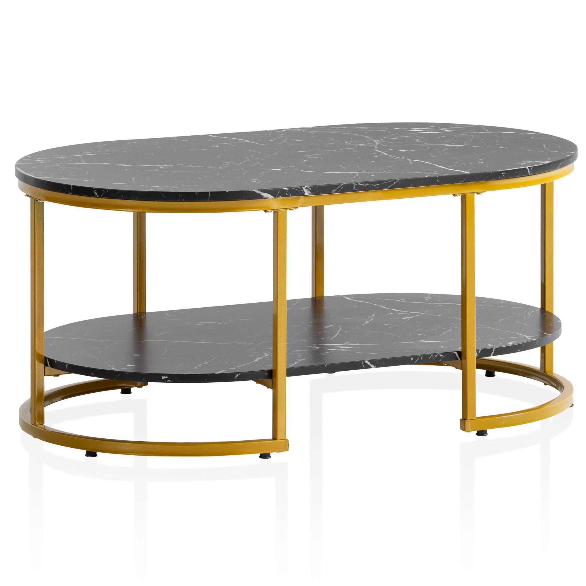 FineBuy Couchtisch 100x60x45 cm Marmor Optik, Design Wohnzimmertisch Rechteckig, Lounge Sofatisch mit Ablage, Kaffeetisch Modern mit goldenem Metallgestell