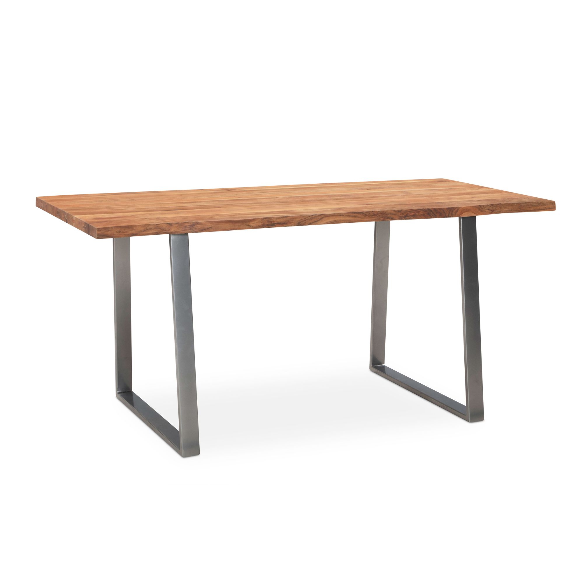 FineBuy Esszimmertisch rechteckig Massivholz Akazie Baumkante - Industrial Esstisch Baumstamm Massiv Echtholz - Küchentisch - Baumkantentisch mit silbernem Kufengestell