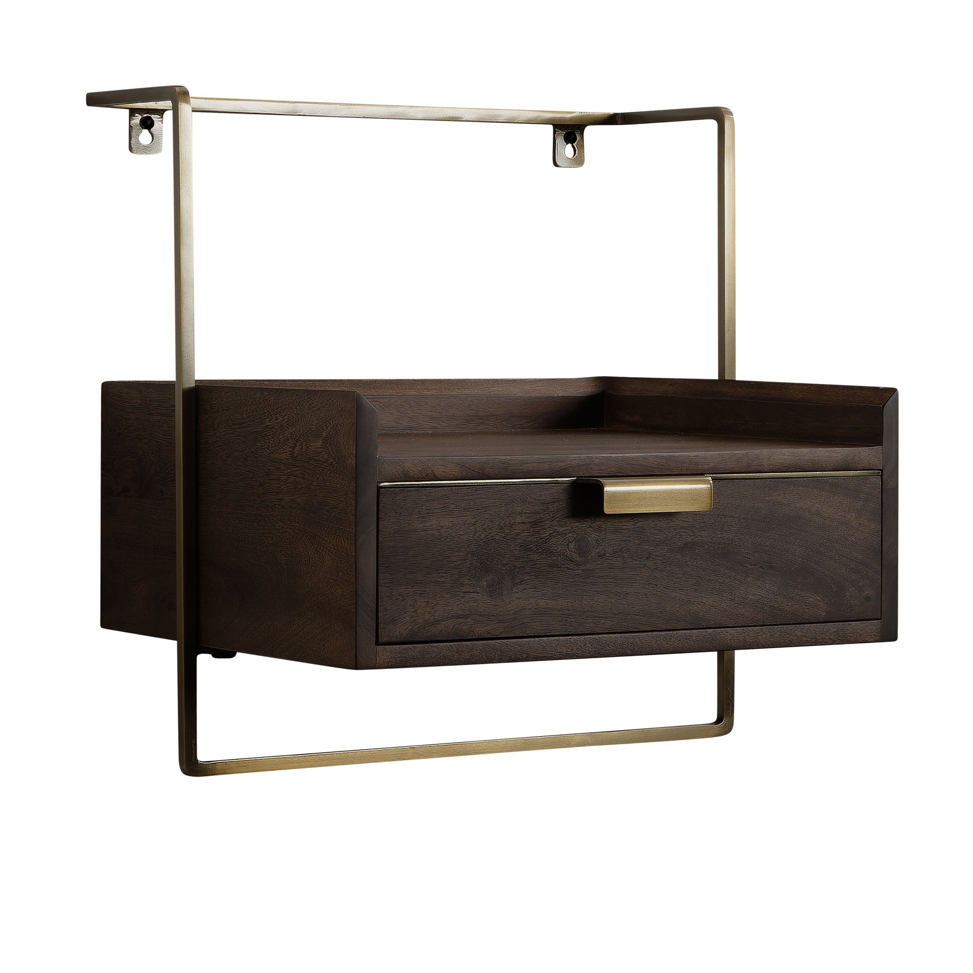 FineBuy Nachtkonsole zur Wandmontage aus Mango Massivholz mit Schublade – schwebender Nachttisch, modernes Wandboard mit Stauraum fürs Schlafzimmer – Nachtkästchen 44x45x35 cm